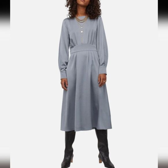 Giuliva Heritage XH&M dusky Blue Satin Crepe Long Sleeves Dress S - Picture 6 of 14